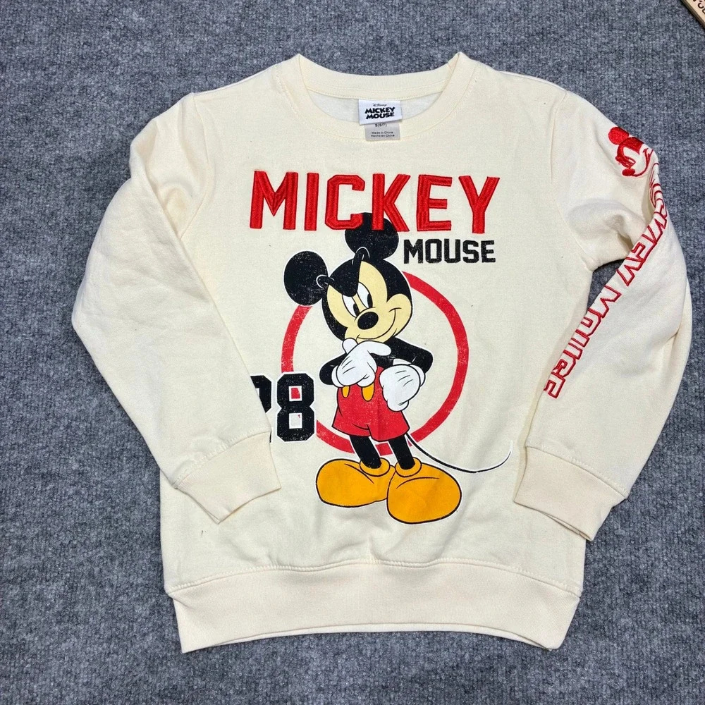 Kids Disney Mickey Mouse Cream Graphic Sweatshirt Size S 6/7 Long‎ Sleeve Top